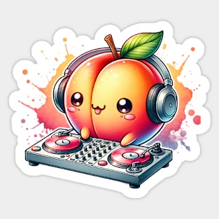 Watercolor Kawaii Peach Dj Sticker